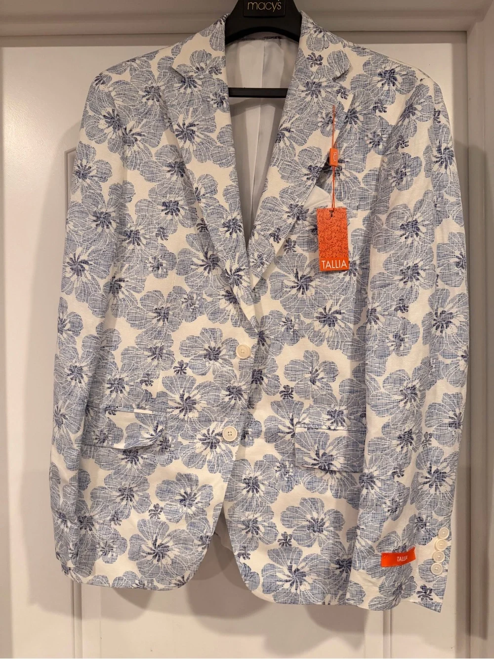 TALLIA White Blazer with Blue Floral Print
